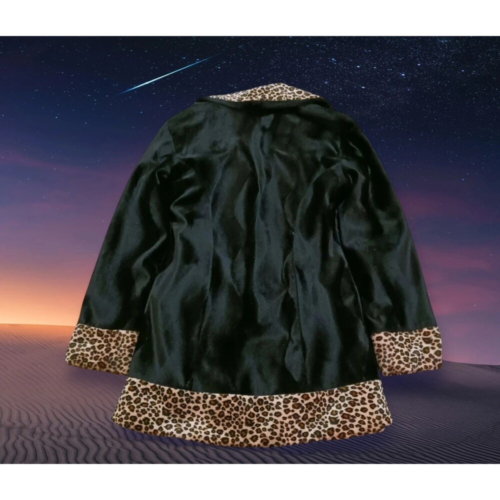 Mudd Women's Black Faux Fur Leopard Print Trim Full Zip Coat Jacket Y2K Small - Picture 2 of 10